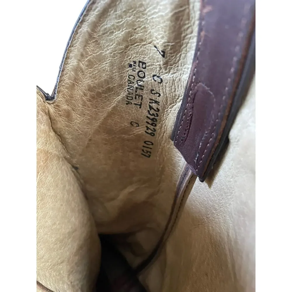 Boulet Western Cowgirl Boots 2 Tone Brown Leather Pull On Almond Toe US Size 7